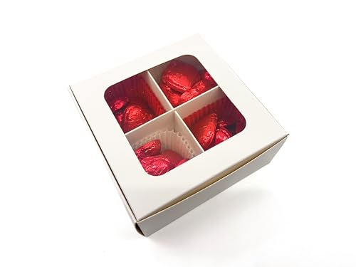 20-Ct White Treat Boxes, 4.5x4.5x1.9in, Window & Dividers - color: White, size: 4.5 x 4.5 x 1.9 in (4 compartments)