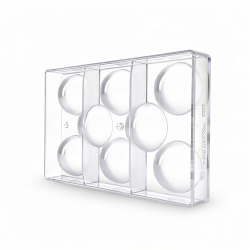 Chocolate World 2252 Polycarbonate Candy Mold with 8 Hemisphere Cavities, Each 59mm Diameter x 29mm High - size: 59mm, 8 Cav