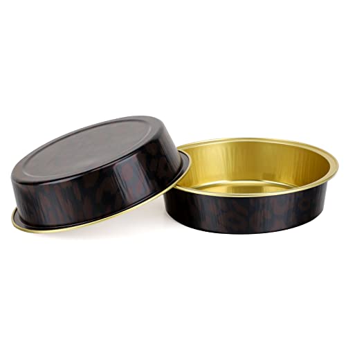 Beasea 50 Pack 4” Mini Pans with Lids, 8oz Disposable Aluminum Baking Foil Tins Round Small Dark Red Spot Container for Individual Cupcake Dessert Muffin Ramekin Cheesecake Quiche Oven Dishes - color: Dark Red Spot in Black