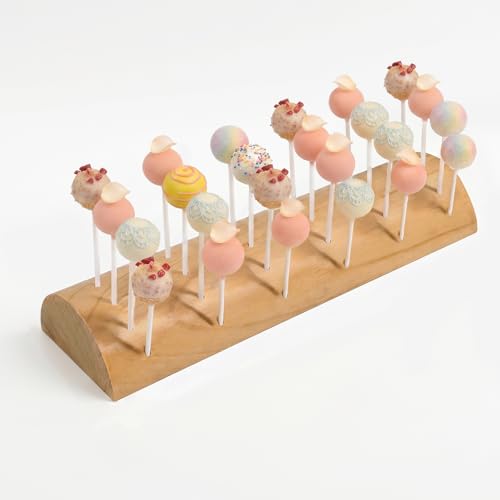 Bamboo- Cake Pop Stand Semi-Cylinder - Wooden Lollipop Holder Display with 36 Staggered Holes for Dessert Table, Party, Wedding - Rustic Cake Pop Stand with 50 Sticks