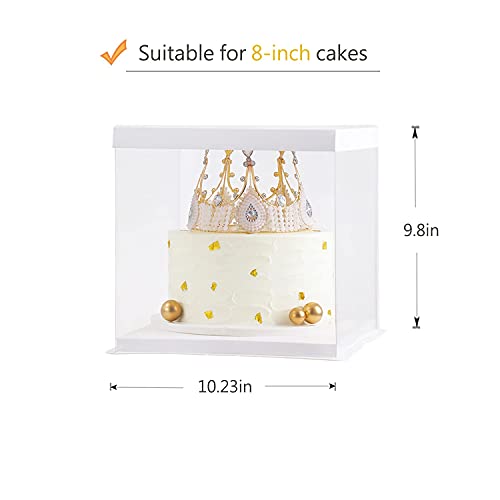 XININSUN 2Pcs Large Cake PET Clear Box, 10" X 10" X 9" with ribbon and pre-folded lid, for 8" cake packing carry, baking cookie display, Carry Tall Layer Gift, Festive Gift Box -White - color: white-10x10x9inch-2Pcs