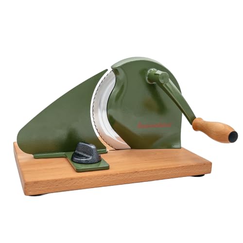 Zassenhaus Original Classic Adjustable Bread Slicer for Uniform Slices - Bread Slicer for Homemade Bread - 18/8 Stainless Steel Blade Sourdough Cutter -Cyprus Green, 11.75" x 8" - color: Cyprus Green, size: 11.75" x 8" x 4.7"