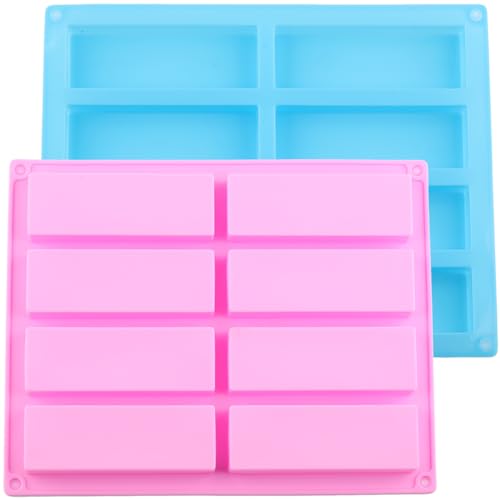 8 Cavity Long Rectangle Bar Silicone Chocolate Molds Set Of 2 - color: Blue and Pink