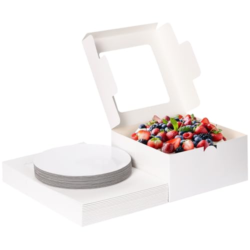 Moretoes 20 Set Cake Boxes, 10x10x5 Inches Tall White Square Bakery Boxes - size: 20pcs-10*10*5in