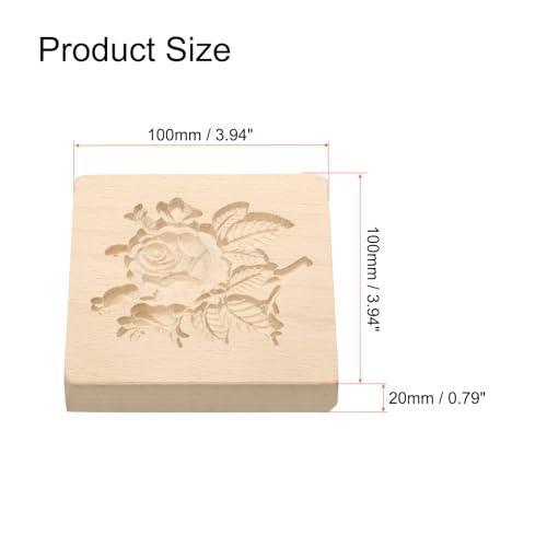 HARFINGTON Wooden Cookie Mould 3.94" x 3.94" Wooden Cookie Biscuit Mould Green Rose Carved Baking Cookie Tool Biscuit Press Stamp - style: Green Rose