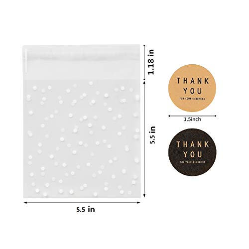 400PCS White Polka Dot Treat Bags and Sticker Set, 5.5x5.5 Inches - size: 5.5 x 5.5 Inches