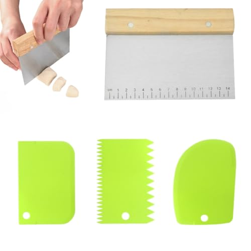 4 PCS Bench Scraper, Scraper Food Tool,Dough Scraper and Pastry Cutter With Scale,Food Chopper Baking Supplies Kitchen Gadgets (Brown) - color: Brown
