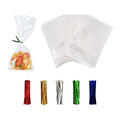 XLSFPY 100PCS Clear Cellophane Treat Bags with 100PCS Twist Ties, 3x4 OPP Rice Crispy Bags for Gift Goodie Favor Candy Cake Pop Birthday Party Cookies Christmas New Year Wedding Party (3'' x 4'') - size: 3x4 inch