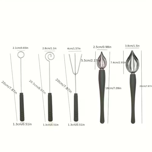 (5pcs/2pcs) Candy Dipping Forks & Spoons Set - Metal Chocolate Dipping Tools with Pencil Spoons for Dessert Plates, Candy Making, Ice Toppings - Culinary Decorating Utensils for Chefs & Bakers(5 Pcs)