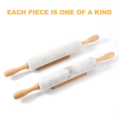 Koville African Natural Marble Rolling Pin, Non-Stick Polished Dough Roller, Pasta, Dumpling, Fondant, Pie Crust, Bread, Pizza Dough, Kitchen Baking Pastry Tools with Mat/Scraper(Grigio Fantasy) - color: White and Grey Marble with Pastry Mat