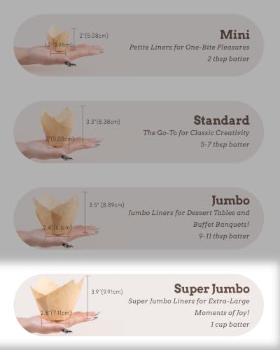 Bake Choice 100pcs Natural Super Jumbo Tulip Cupcake Liners for Baking - size: Jumbo