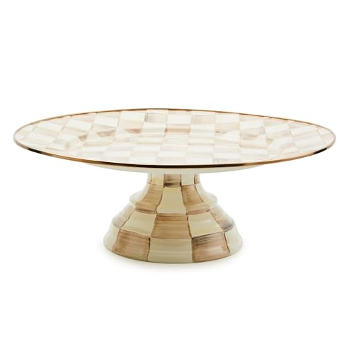 MACKENZIE-CHILDS Pedestal Platter, Small, Brown-and-White Mocha Check - color: Mocha Check, size: Small