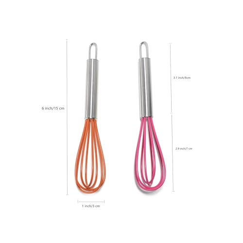 Mini Whisks 6 inch 2Pcs Stainless Whisk+silica gel, Hand Egg Mixer for Flour Cake Egg, Kitchen Cooking Baking Use Whisk