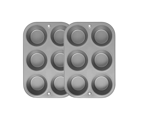 OvenStuff Set of Two Nonstick 6-cup Jumbo Muffin Pan, Gray, HG236-AZ