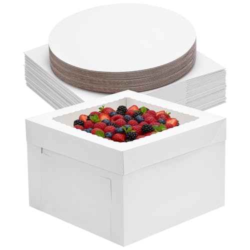 Moretoes 48pcs 12 Inch Cake Boxes with Cake Boards (24 Boxes & 24 Boards) - size: 48pcs-12*12*8in