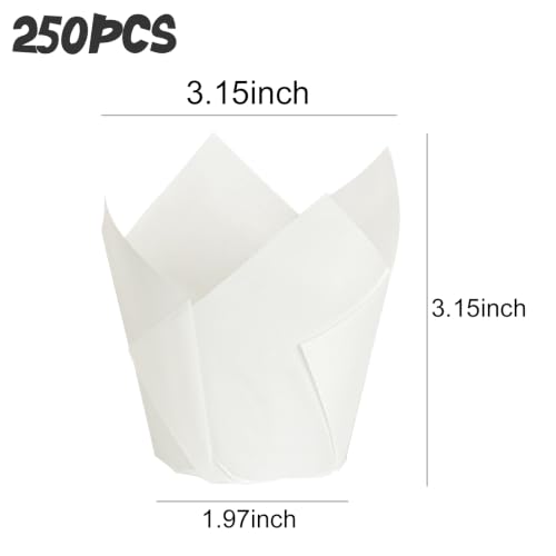 250Pcs Tulip Cupcake Liners,Parchment Paper Cupcake Liner in Standard Size - color: White