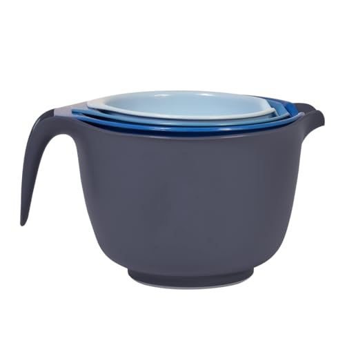 Glad Mixing Bowls with Pour Spout, Set of 4 - Nesting Plastic Bowls (1.2qt, 1.9qt, 2.8qt, and 3qt with Handle) - Non Slip Base, Dishwasher Safe Kitchen Cooking and Baking Supplies, Blue - color: 4pc Blue, size: 4 count