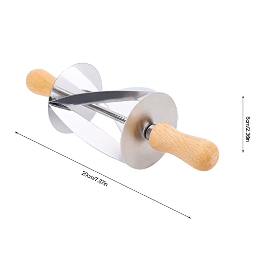 LiebeWH Croissant Dough Cutter Roller, Stainless Steel Triangular Pastry Slicer with Ergonomic Wood Handle One Pass 3 Cutting Tool for Home Bakery Silver 20 x 6 cm 1 Pack