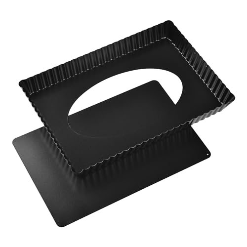 Rectangle Tart Pan, 13-Inch with Removable Loose Bottom Non-Stick Oblong Quiche Bakeware for Oven Baking (Black) - size: 13" Rectangle (Black)