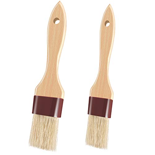 Pastry Brushes for Baking Basting Brush with Boar Bristles and Beech Hardwood Handles Culinary Oil Brush for Barbecue Butter Grill BBQ Sauce Baster Marinade Kitchen Food Cooking Brushes (1/1.5") - color: 1 inch & 1.5 inch - 2PCS