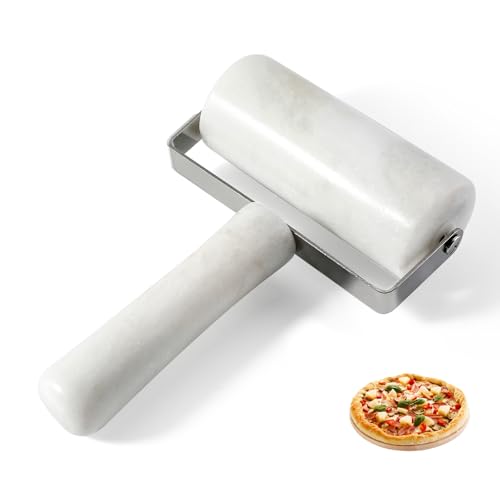 Smooth Marble Rolling Pins, T-Type Small Rolling Pin with Marble Handle, Non-Stick Pastry Roller for Pizza, Cookies, Tortilla, Fudge & Cake Baking, Compact Dough Roller for Bakers & Chefs(White)
