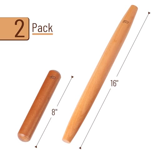 French Rolling Pin Set, 2 pcs, 16" & 8" Natural Wood