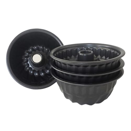 4 Inch Small Fluted Tube Cake Pan, Mini Nonstick Kugelhopf Mold - color: Black