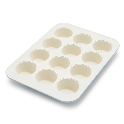 GreenLife 12 Cup Ceramic Nonstick Muffin Pan, Blue Haze - color: Blue Haze, size: 12 Cup Muffin Pan