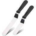 Bestac Stainless Steel Cake Spatula Set - 6&8 Inch Flanged Edge Angled Offset Non-Slip Handle 2-Piece Ideal for Cake Frosting/Decorating Home Baking & Bakery (Black)