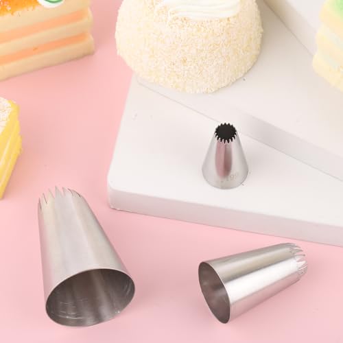 3Pcs Piping Tip,Stainless Steel Icing Piping Nozzle Tip Set French Star Pipings Tips Open Pastry Tips for Cake Decorating Flowers Shells & Scalloped Designs(3 Sizes)