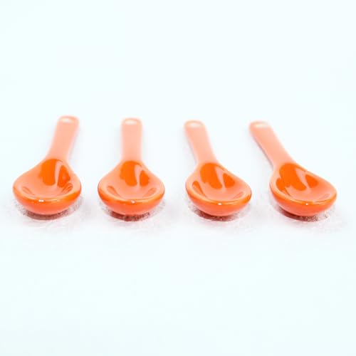 Mini Spoons for Spices, Ceramic Spoon 3.5 inch, Espresso Spoons - color: Orange spoon A set of 4