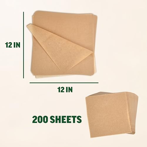 Zenlogy 12x12 Parchment Paper Squares, 200 Sheets, Unbleached, Pre-Cut - size: 12x12 - 200 sheets