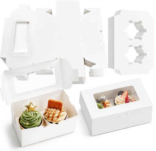 100 Pack 2 Count Cupcake Boxes, Portable Bakery Cake Carriers