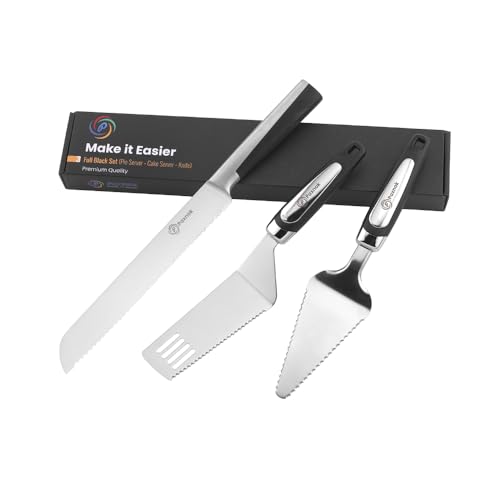 Pie Server Spatula and Cake Cutter Slicer, Stainless Steel Set - Kitchen Essentials for Cutting & Serving Desserts, Brownies, Lasagna (Black, 13 inches) - color: Black, size: 13 inches