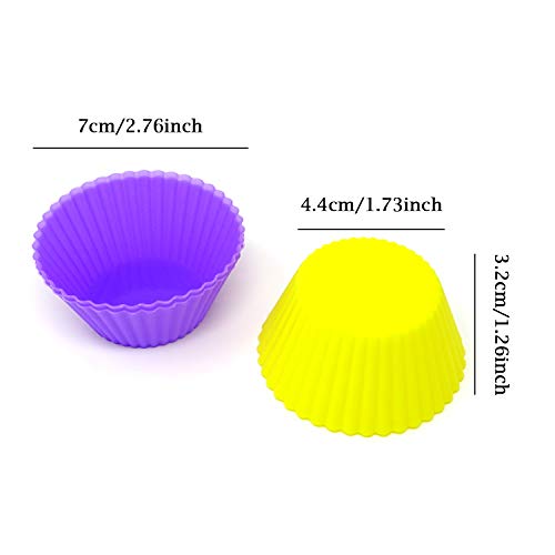 "Honbay 12PCS Silicone Reusable Cake Cups Sets Baking Cups Nonstick Muffin Cups Cake Liners Molds Cupcake Holders for Making Muffin, Chocolate, Bread (6 Color, 2.76 Inch)" - style: Round