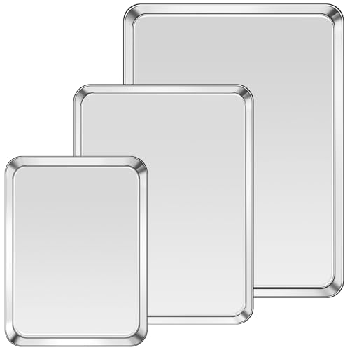 3 Pack Baking Sheet, Stainless Steel Baking Sheet Pan, 9/12/16 In