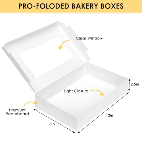 Moretoes 48pcs Cookie Boxes with 3 Style Window, 12x8x2.5In Bakery Boxes