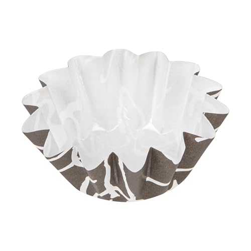 Restaurantware Panificio 0.4 Ounce Baking Cups 200 Flared Cupcake Liners - Oven-Ready Freezable Brown And White Paper Muffin Cases Disposable Chocolate Wisp For Wedding Parties Baby Showers - size: Small, style: Flared