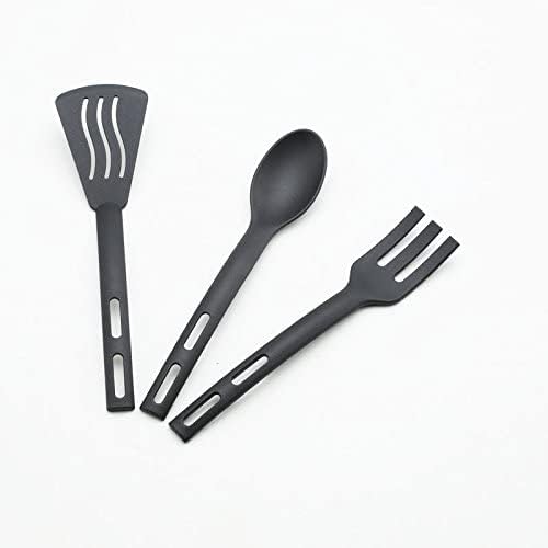 Kitchen Cooking Tools 3Pcs Mini Nylon Kitchen Utensils Set Slotted Turner Solid Spoon Fork Dinner Tools (black) - color: Black