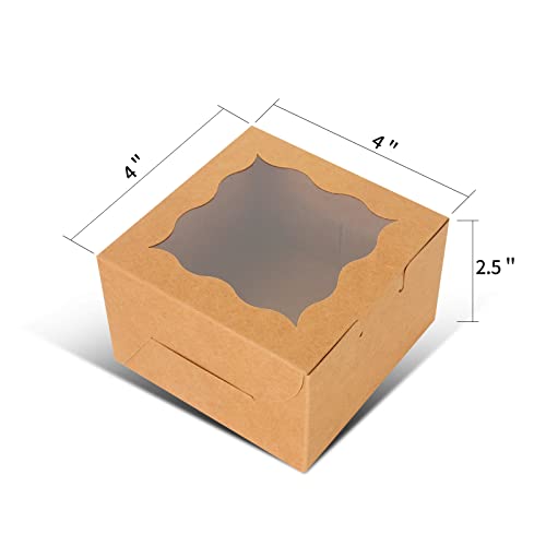 KPOSIYA 20pcs Small Cookie Boxes with Window, 4x4x2.5 Brown Bakery Box - color: Brown, size: 20