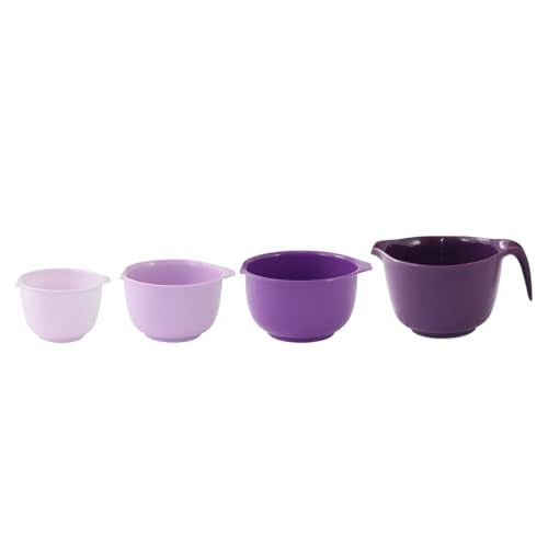 Glad Mixing Bowls with Pour Spout, Set of 4 - Nesting Plastic Bowls (1.2qt, 1.9qt, 2.8qt, and 3qt with Handle) - Non Slip Base, Dishwasher Safe Kitchen Cooking and Baking Supplies, Purple - color: 4pc Purple, size: 4 count
