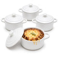 Mini Dutch Oven Set of 4, 14 oz Ceramic Mini Dutch Ovens with Lids and Handles, Ramekins with Lids for French Onion Soup, Pot Pies, Soufflés and Baked Desserts, Oven Microwave Dishwasher Safe, Mini Cocotte, White - color: White