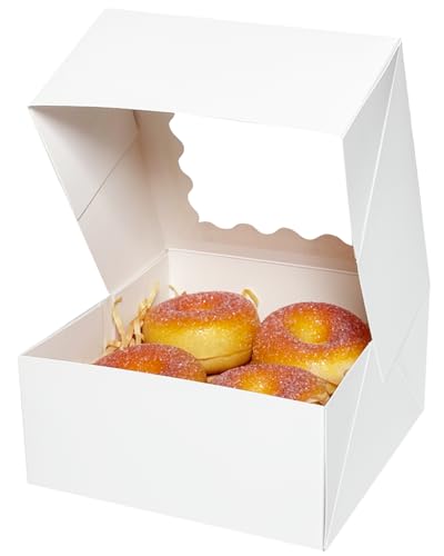 qiqee Auto-pop up Cookie Box with Window 6x6x3 Inch White 60Pcs Pastry Macaron Bakery Pie Box for Packaging - color: 6x6x3, 60Pcs,White