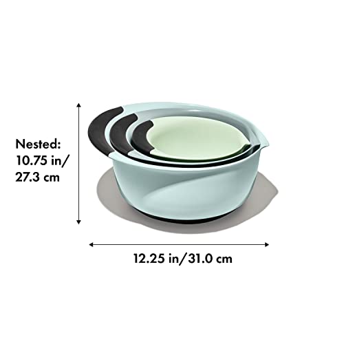 OXO Good Grips 3-Piece Plastic Mixing Bowl Set- Blue, Gray, Jade - color: Blue/Jade/Gray, size: Small, Medium, Large