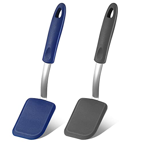 2Pcs Mini Silicone Cookie Brownie Spatula, Solid Flat, Gray, Blue - color: Gray, Blue, style: Solid Flat