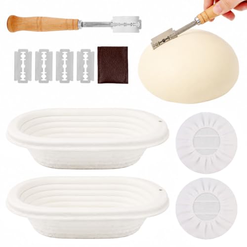 2‑Pack 10.9‑Inch Oval Molded Pulp Bread Proofing Basket Kit