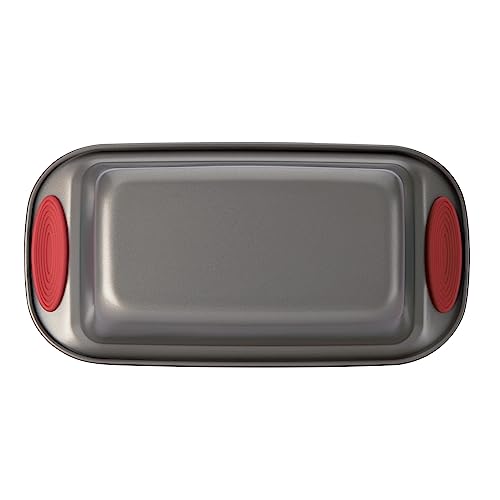 Rachael Ray 47962 Yum-o! Bakeware Oven Lovin' Nonstick Loaf Pan, 9-Inch by 5-Inch Steel Pan, Gray with Red Handles (Pack of 6) - color: Gray with Red Grips, size: 9 Inch x 5 Inch (Pack of 6)