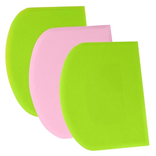 SURDOCA Dough Scraper Bench Scraper - 3P 4.7x3.7" Plastic Flexible Bowl Scraper, Sharp Edge & Angles Cake Scraper. Non-Slip Bakeware Decorating Tools Sculpting & Modeling Tools - Green+Pink+Green - color: Green+Pink+Green, size: 12x9.5cm/4.7x3.7''