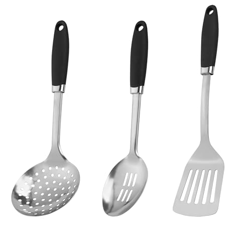3-Piece Stainless Steel Utensil Set, Turner, Spoon, Skimmer, Silver - color: B-Silver Cooking Utensils
