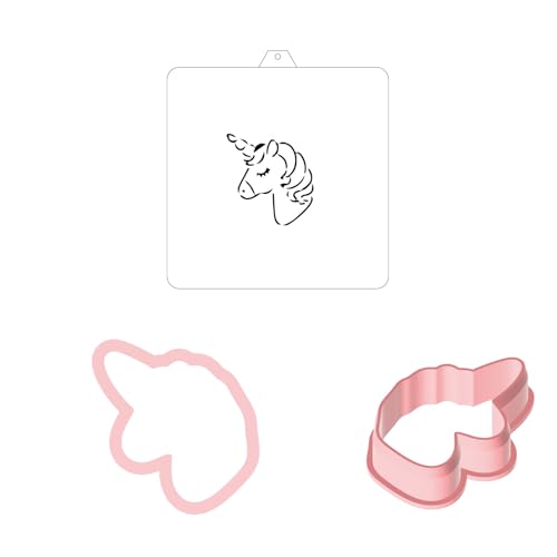 Cookie Cutter and Stencil Bundle Royal Icing Cookies Stencils Paint Your Own Biscuit Bakery Starter Kits Royal Icing Fondant Cutters Birthday Wedding Holiday Cookies Painting Coloring Pages Comb - style: Unicorn Face